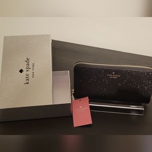 NWT Kate Spade Black Sparkly Zippy Wallet